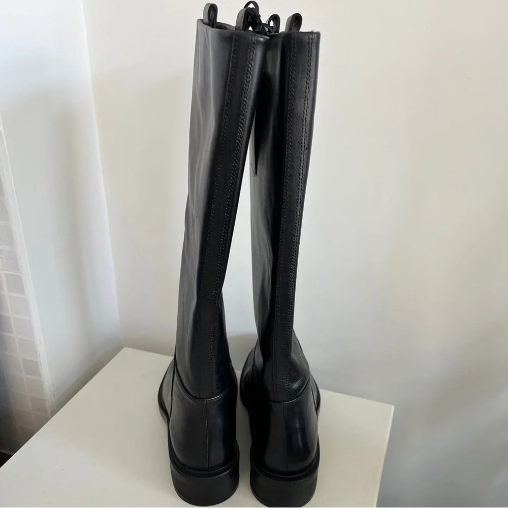 Zara black knee high equestrian riding flat boots